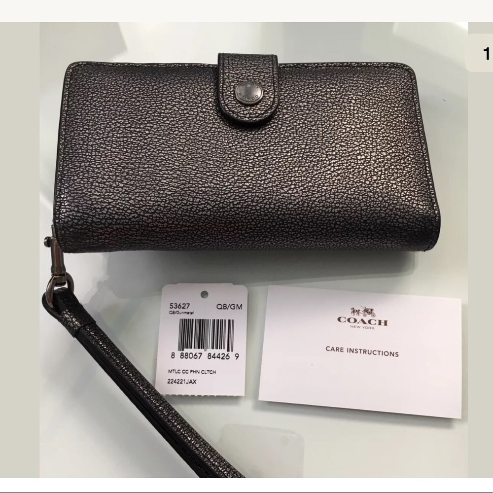 NWT Coach Phone clutch in Gunmetal # 53627